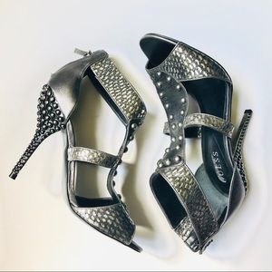 Guess Silver Studded/Snakeskin Zip Back 4.5” Heel